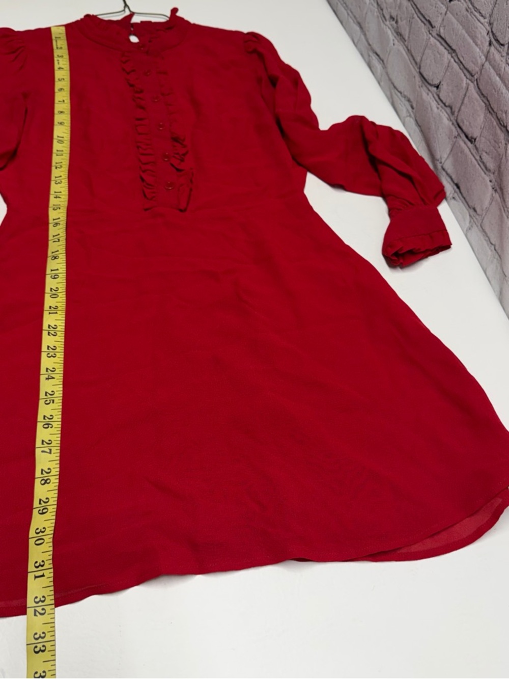 Reformation Mathilda Red Ruffle-Front Long Sleeve Mini Dress size 4 - Picture 4 of 8